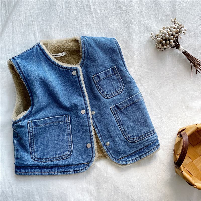 2025 Winter Style Boys and Girls Korean Lamb Fleece Reversible Denim Vest, Baby Thickened Warm Vest Cardigan