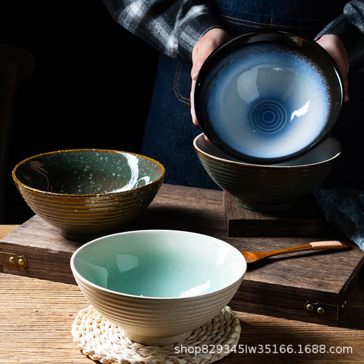 Ceramic Japanese-Style Dinnerware, Ramen Bowls, Creative Household Large Noodle Soup Bowls, Kiln-Transformed Glaze Bowls, Restaurant Bamboo Hat Bowls, Commercial Use