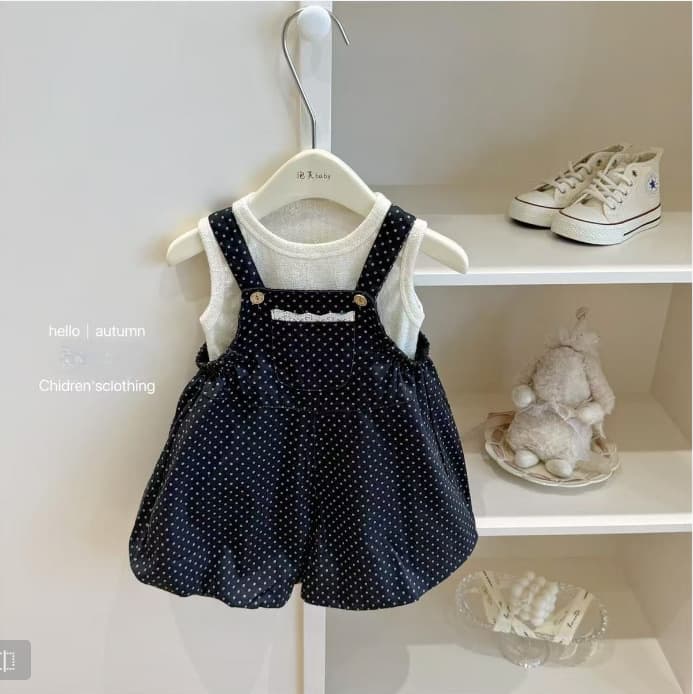 Girls overalls suit summer wear 2026 new girls Korean style street vest polka dot casual pants two-piece set trendy