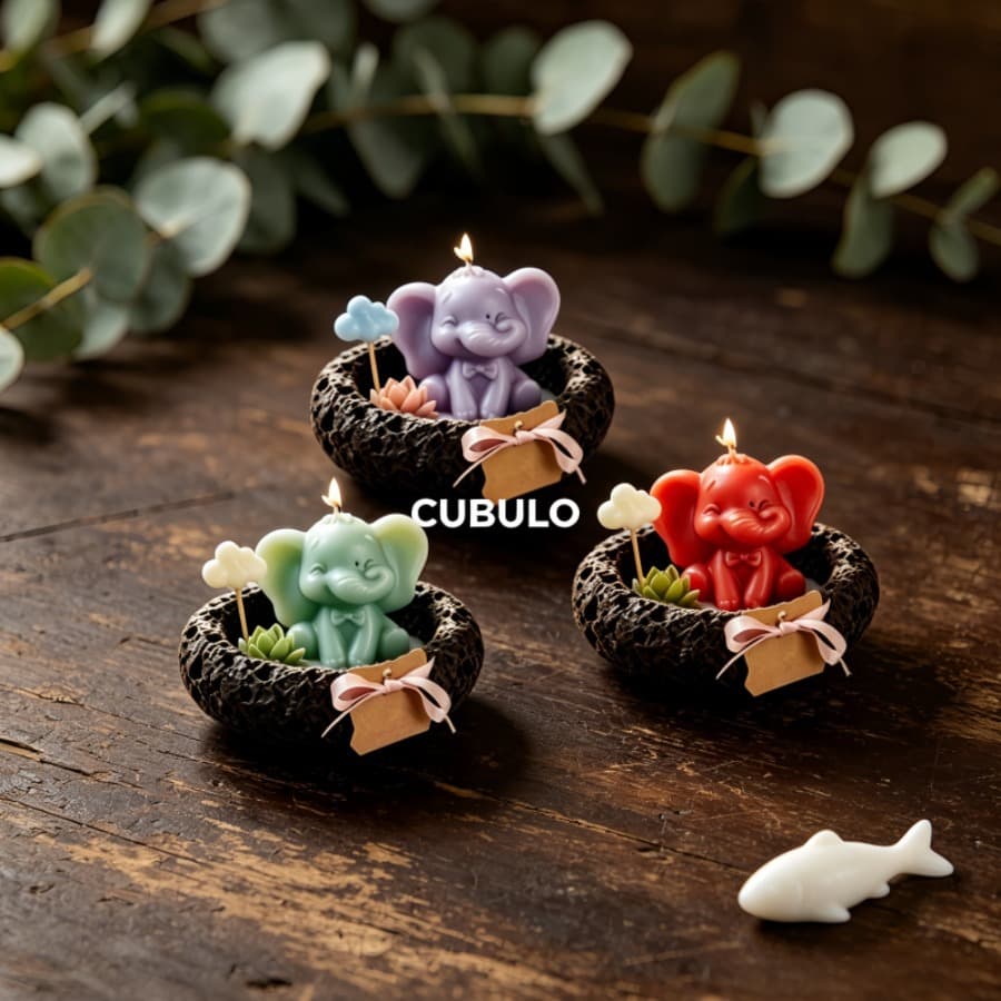 Cross-border popular 2-piece set of little elephant silicone mold DIY scented candle plaster ornaments