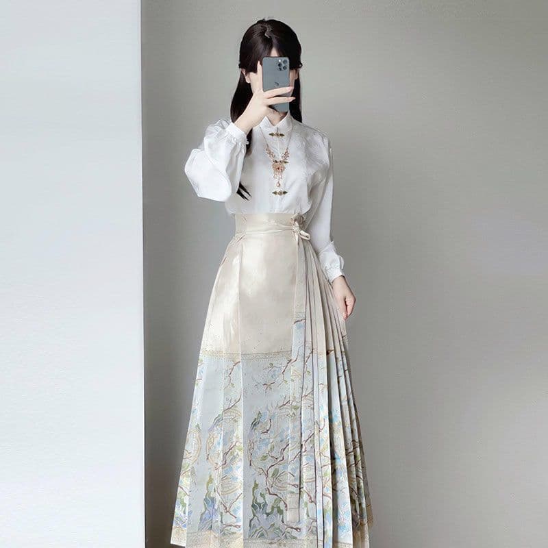 Spring new improved Ming-made horse-faced skirt Chinese style Hanfu commuting daily women's new Chinese style fat little person looks slim