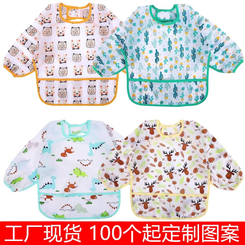 OEM factory processing waterproof baby bibs, reverse wear feeding smocks, wash-free art aprons for infants and children