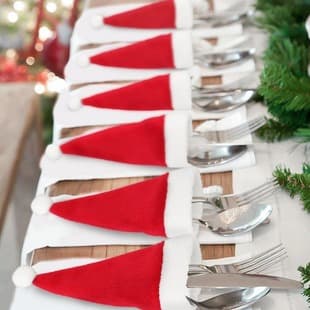 Christmas Decoration Mini Non-Woven Hats, Santa Hat Knife and Fork Covers, Christmas Wine Bottle Decorations, Wholesale Bottle Covers