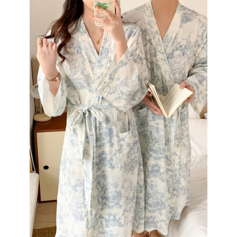 Real Shot of 2026 Spring New Style Women's Cute Bear Bathrobe Long Kimono Ins Pajamas Loungewear