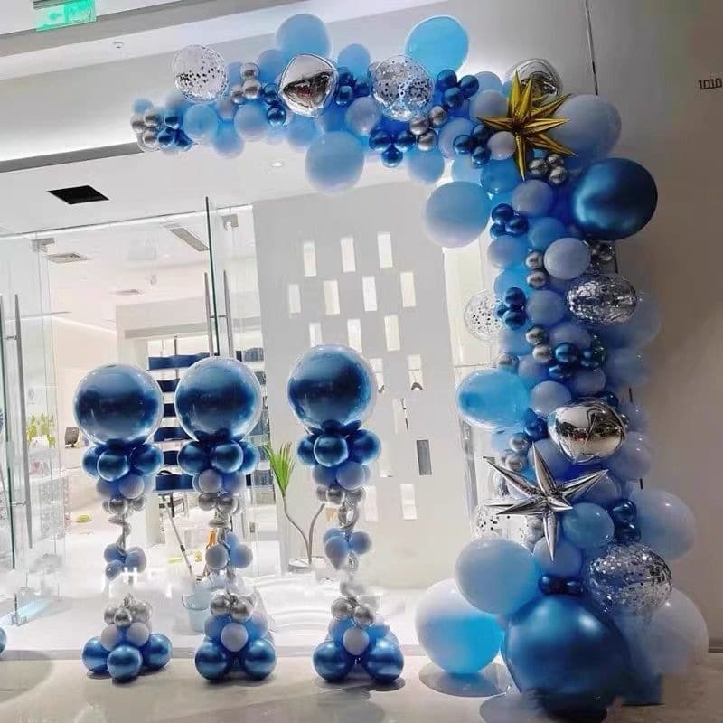 Store Opening Blue Balloon Pillar Decoration for Shopping Mall Anniversary Celebration Balloon Arch Event Atmosphere Scene Setup