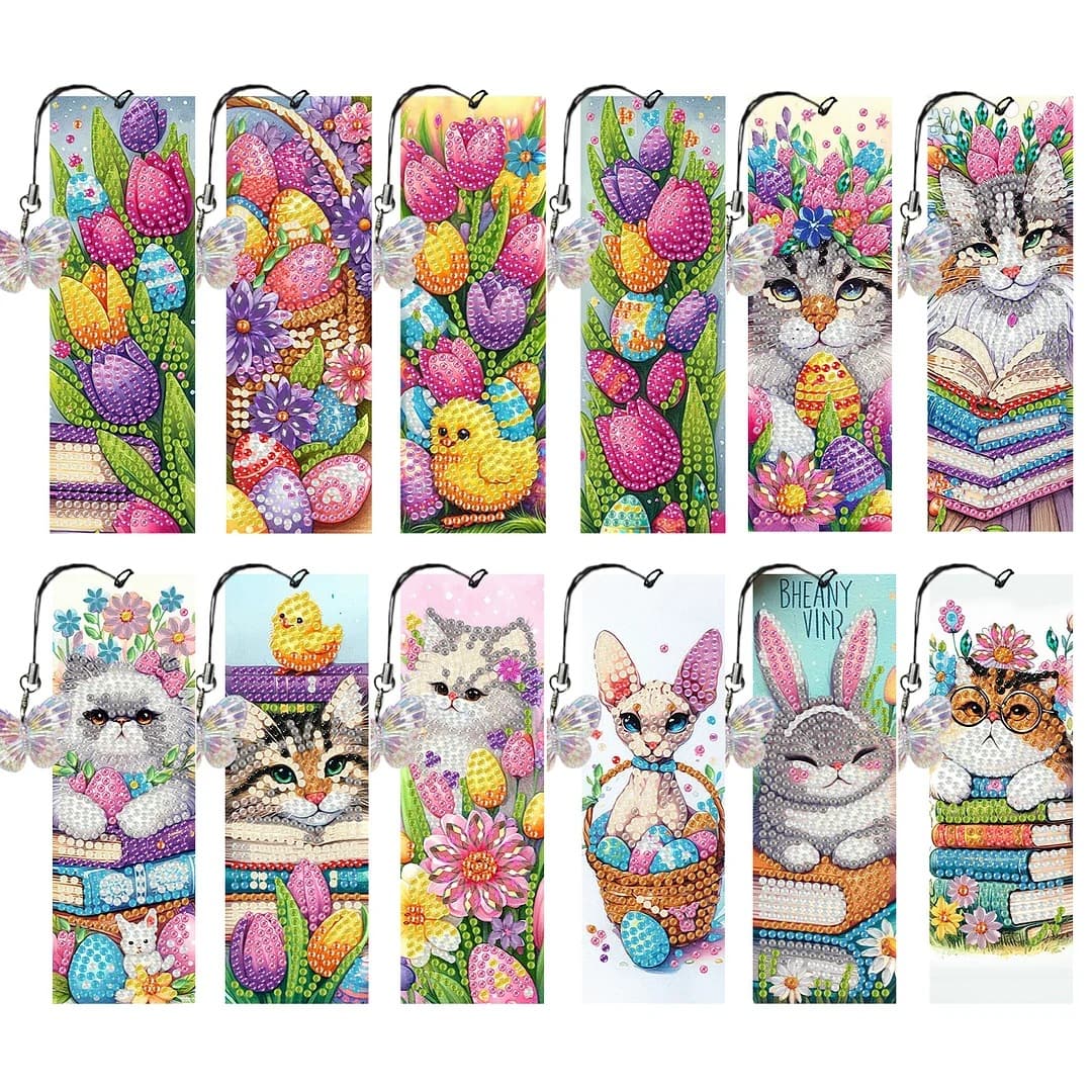 12-Piece Adult Tassel Diamond Art Bookmark Kit, 5D DIY Bookmark Diamond Art Painting Gem Art