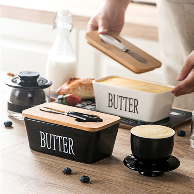 European Amazon mail order new ceramic box cheese butter box Nordic style butter dish with knife ceramic butter