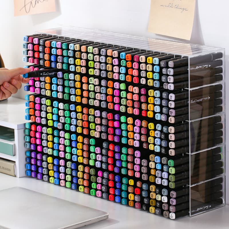 Marker Pen Storage Rack Inclined Pen Rack Desktop Large Capacity Brush Art Pen Display Rack Multi-Layer Storage Box