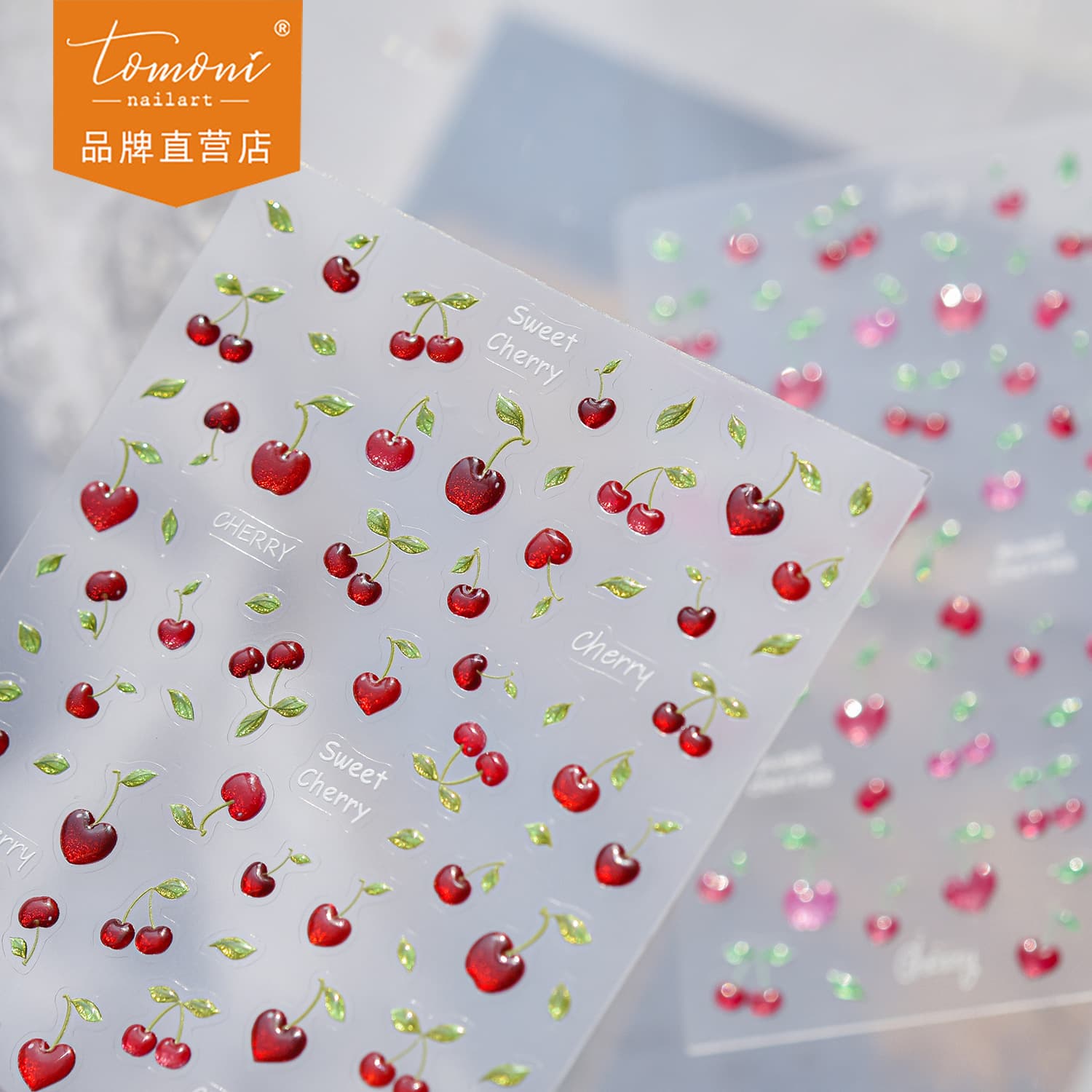 tomoni Jelly Nail Stickers Best-Seller Fresh Style Nail Decals Ice-Transparent Glitter Pink Cherry Ornament Stickers