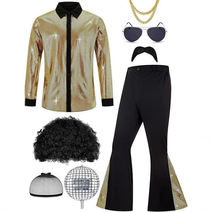 Disco Men's Performance Costume 2025 Men's Long-sleeve Shirt and Pants Retro Set, Cos Stage Performance Clothing