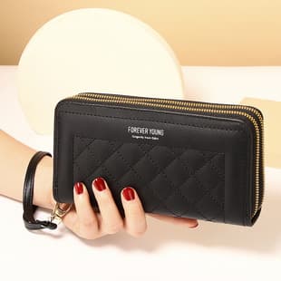 Cross-border In Stock Women's Long Wallet Double Zipper Coin Purse Large Capacity High-end Multi-functional Embroidered Handheld Phone Bag