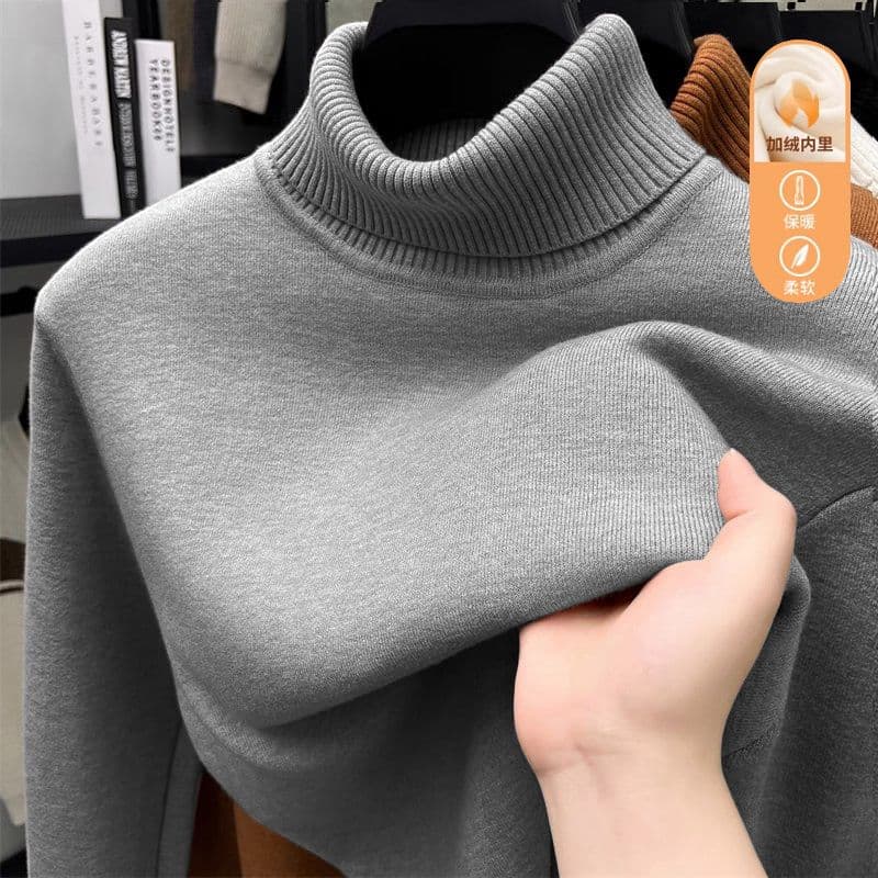 Turtleneck Sweater Men's Fleece-Lined and Thickened Knitwear Winter Inner Layer Thermal Top Knit Sweater Men's Thickened Style