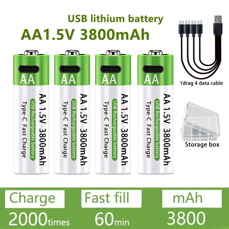 AA size 3800mAh high-capacity lithium battery 1.5V constant voltage fast charging with Type-C USB