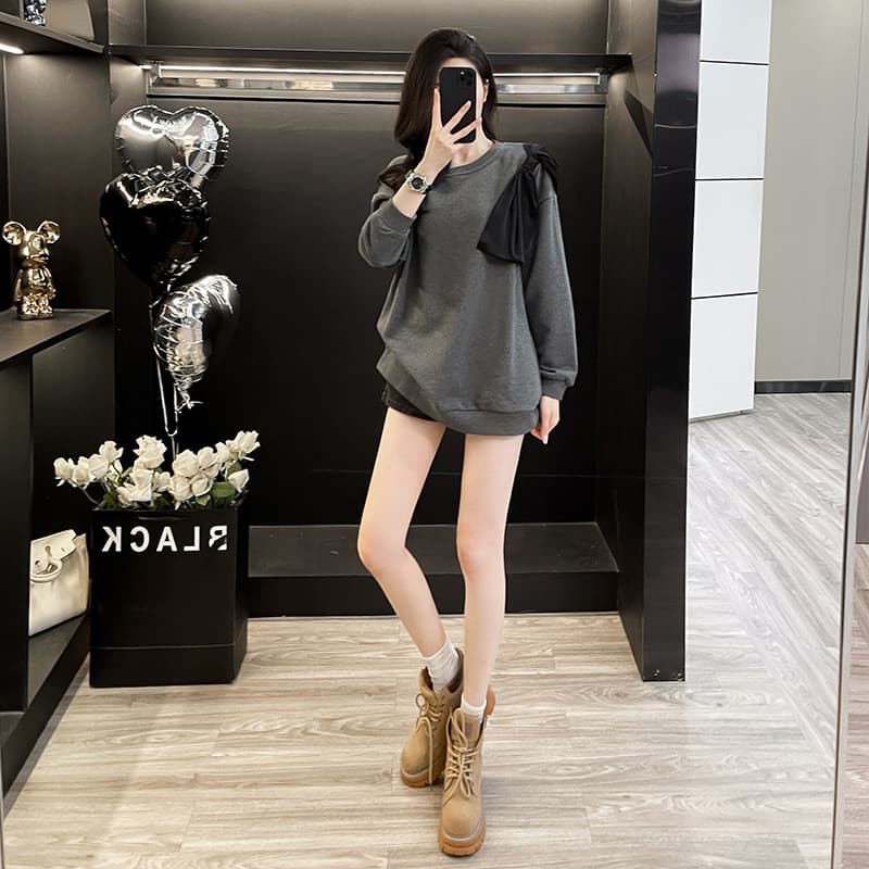 Spring New Korean Style Sweatshirt Casual Loose Fit Slimming Bow Long Sleeve Top for Women Ins Fashion