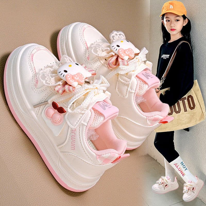 Official C&K Girls Shoes 2026 New Spring Children's White Sneakers Hello Kitty Girl Sports Skate Shoes for Middle and Big Kids