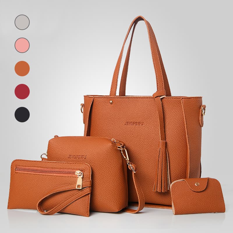 New lychee pattern mother-in-law bag four-piece set bucket bag tassel shoulder bag handbag women's bag large bag crossbody bag