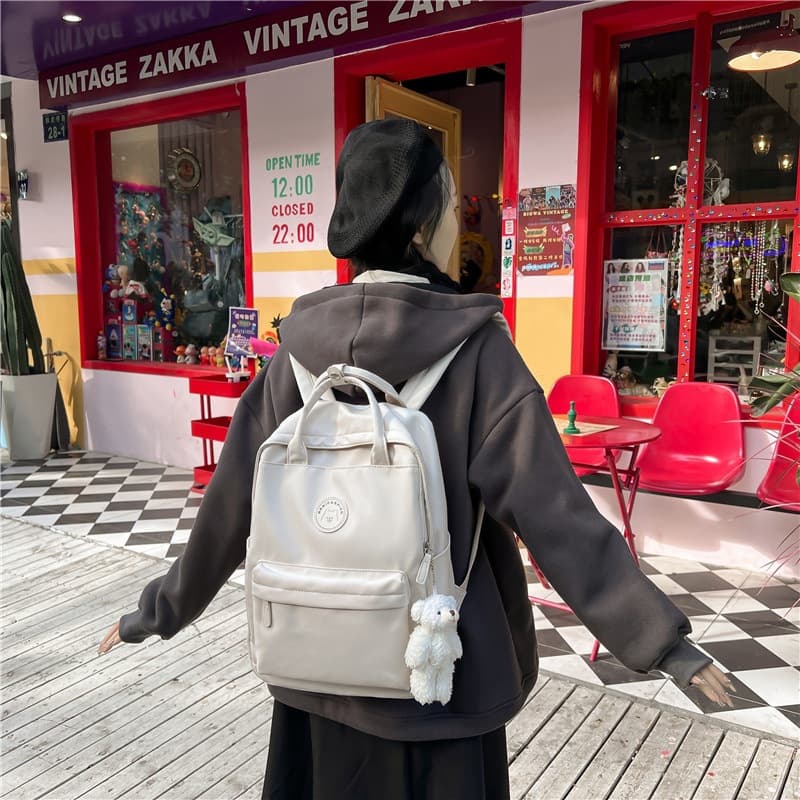 Ins Style Solid Color Nylon Backpack for Junior High School Students Trendy Large Capacity Handbag Women's Double Shoulder Bag