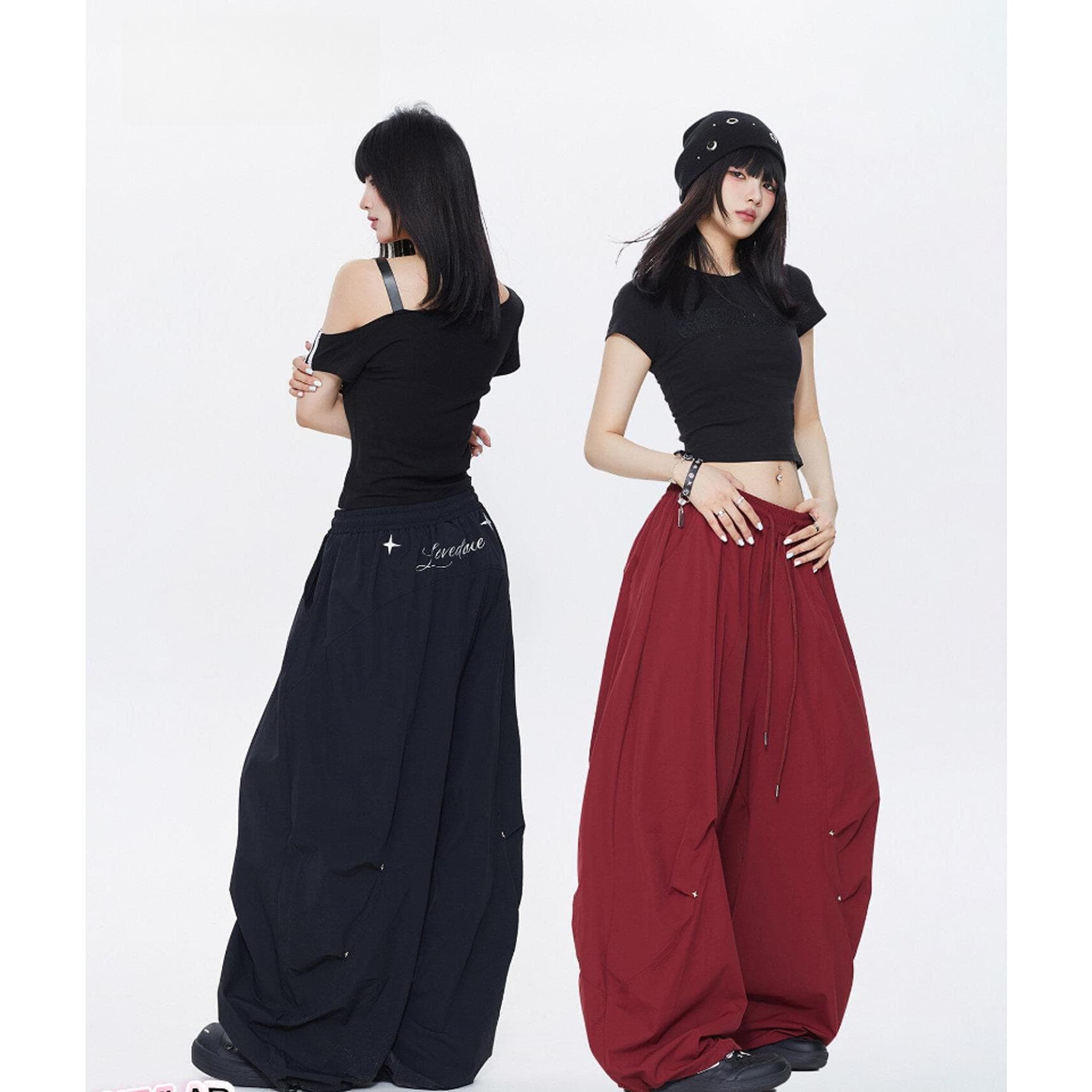 Hip Hop Streetwear Gothic Metal Star Quick-Dry Balloon Pants Thin Style Oversize Casual Dance Pants for Women