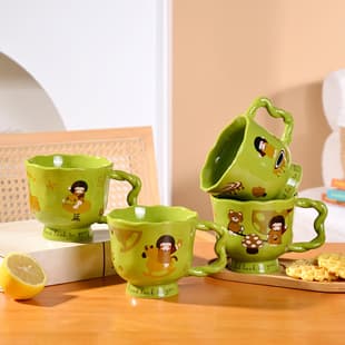 Green Girl Series Ins Cartoon Trendy High Appearance Mug Oatmeal Breakfast Cup Gift Cup