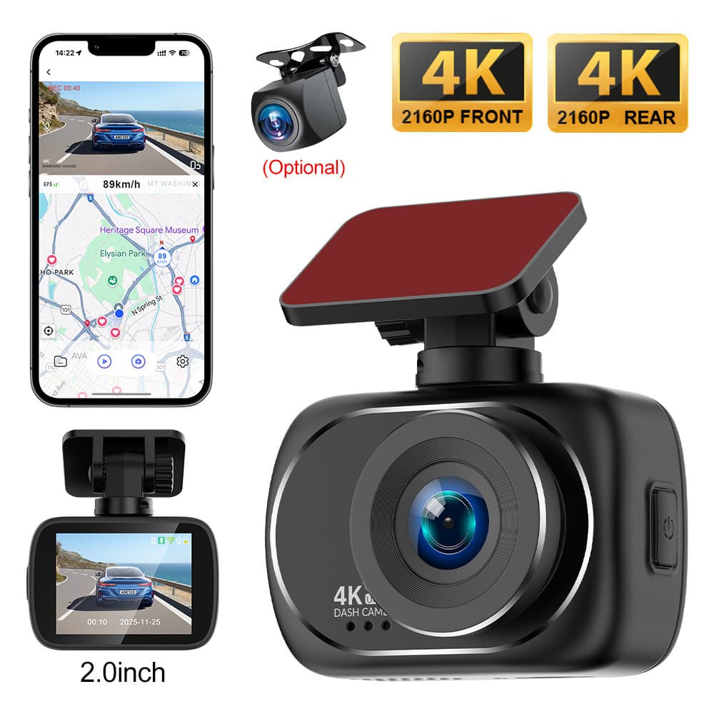 Cross-border 4K high-definition night vision driving recorder, front and rear dual-recording vehicle recorder, WiFi interconnection GPS track