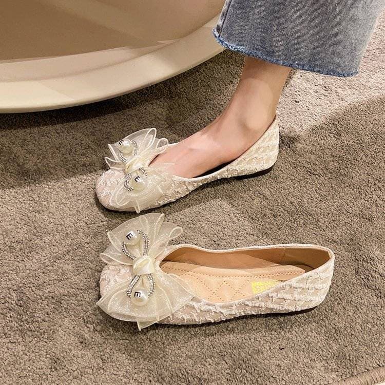 Women's Square-Toe Flats 2022 Spring New Butterfly Bow Soft Sole Chanel-Style Slip-On Shoes Low-Heel Flat Ballet Flats
