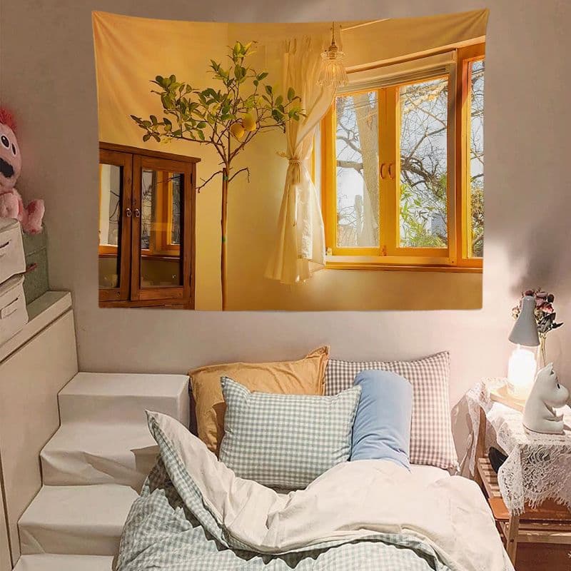 Ins Internet celebrity photo sunset sea view window live broadcast background cloth simple bedroom dormitory hanging cloth decorative tapestry