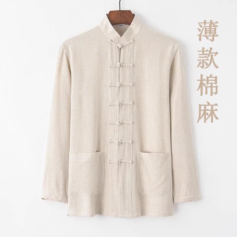 2025 spring summer new Chinese style linen loose thin long sleeve shirt men's retro Chinese Tang suit shirt