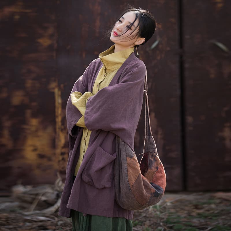 Spring 26 Ramie Cotton Washed Color Original Robe Jacket Loose Mid-Length Cardigan Lazy Wanderer Style Women's Top