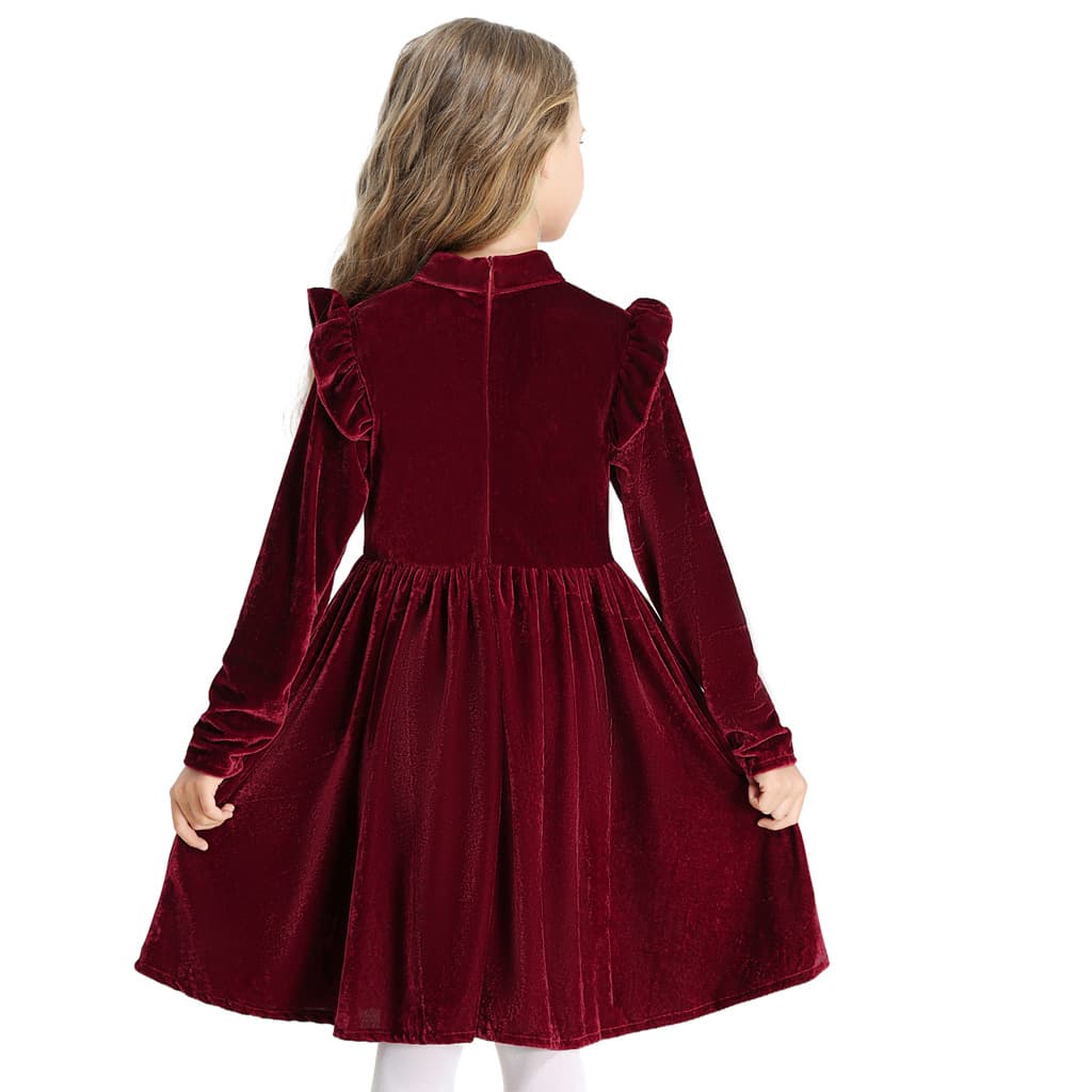 Lotus Leaf Trim Long Sleeve Princess Dress Christmas Children's Costume Christmas Party Performance Dress Girls Tulle