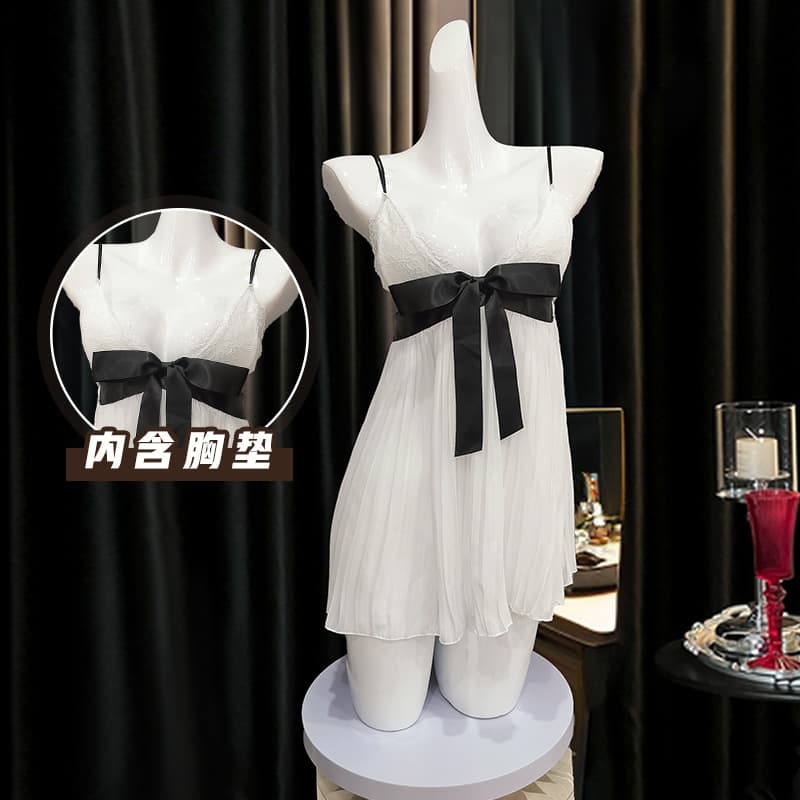 Weimeisha New Deep V Strap Sleep Dress Hot Backless with Padded Strappy Nightgown Women's Home Pleated Sleep Dress