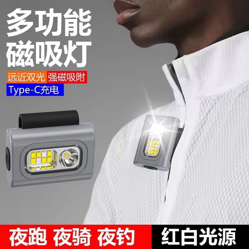 Outdoor Headlamp with Long Battery Life, LED Dual Light Source Strong and Super Bright Clip Cap Light with Magnetic Clothing Clip for Night Running