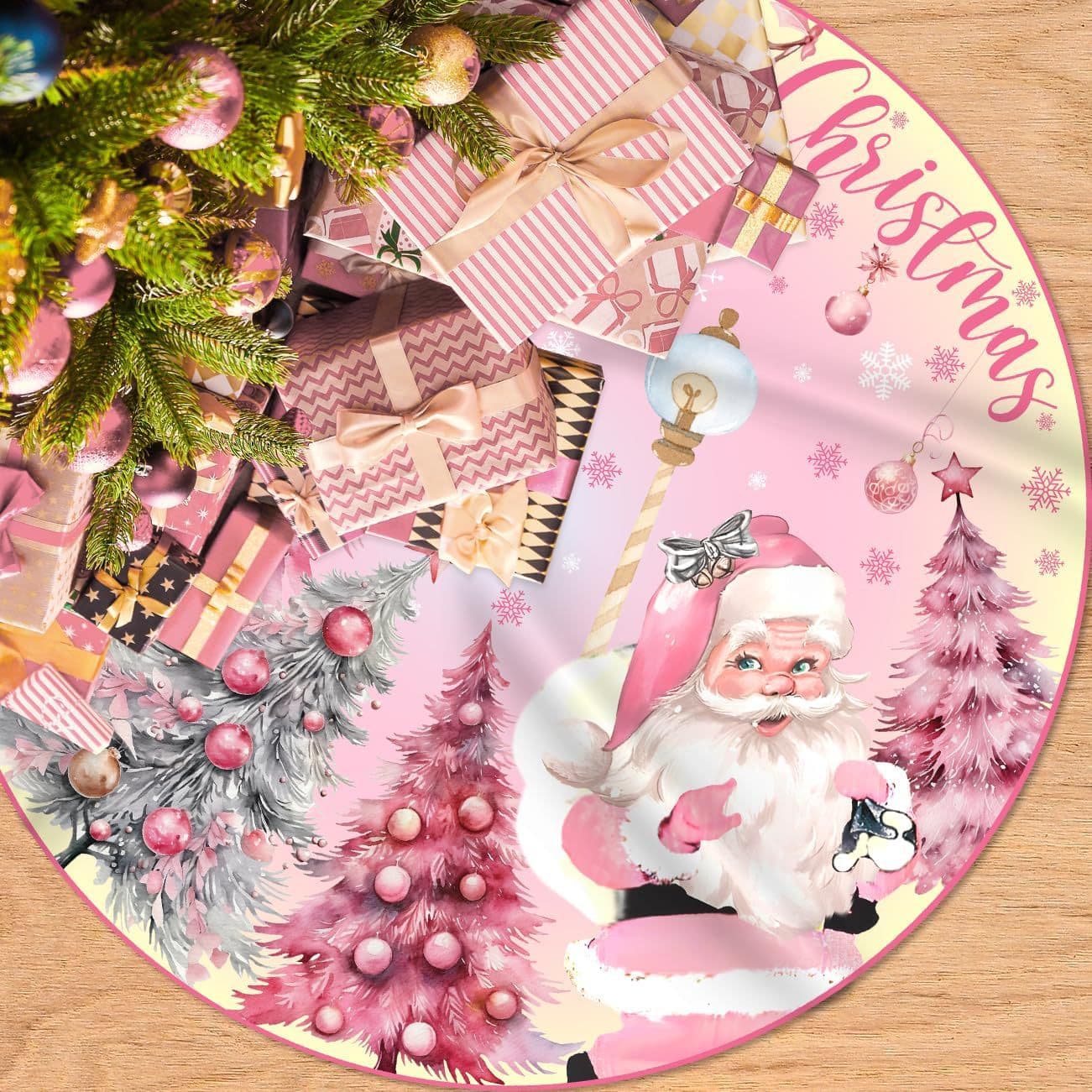 Cross-border Amazon Pink Santa Tree Skirt Christmas Tree Decoration Snowman Doormat Christmas Limited Edition