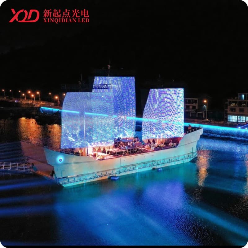 Outdoor waterproof full color H2020 dual light P50 flexible transparent street building LED advertising display grid screen