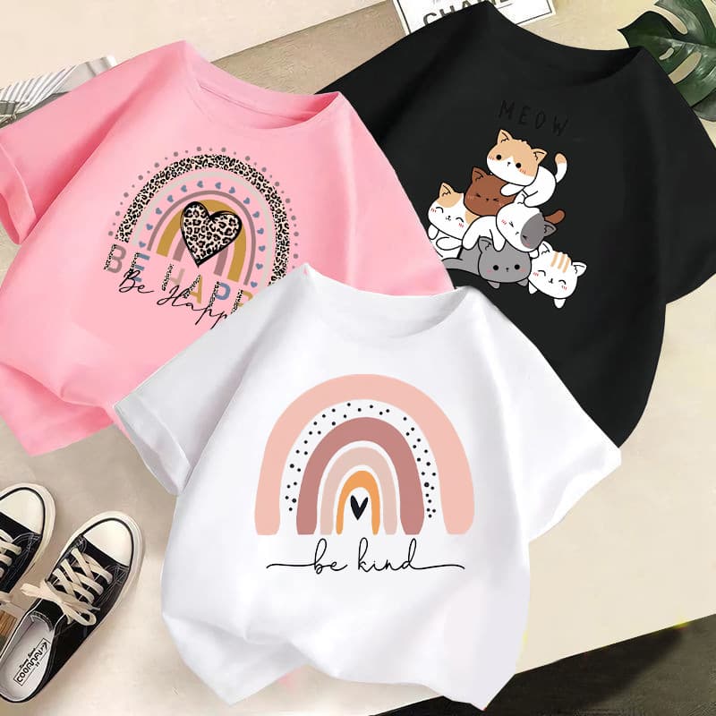 Summer Fashion Short-Sleeve T-Shirts for Boys and Girls, New Children's Cartoon Print Stylish Half-Sleeve Cross-Border Kids' Clothing Tops Trendy