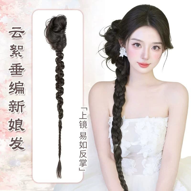 Pre-braided Wig Ponytail No-Braid Ready-Made Style New Chinese National Style Bride Hair Clip Side Twisted Braid Ponytail