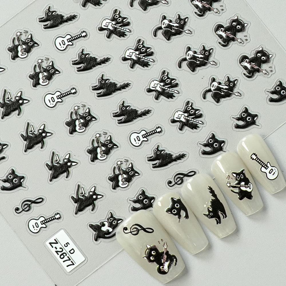 Cross-Border Popular Ins New 5D Embossed Cartoon Nail Art Stickers Cute Kitten Stereo Nail Stickers Z2677