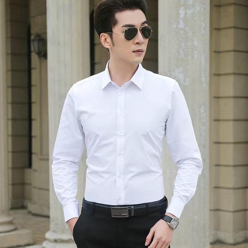 White Shirt Men's Long Sleeve Slim Fit Spring and Autumn Korean Style Trendy Men's Business Short Sleeve Shirt Versatile Solid Color Handsome