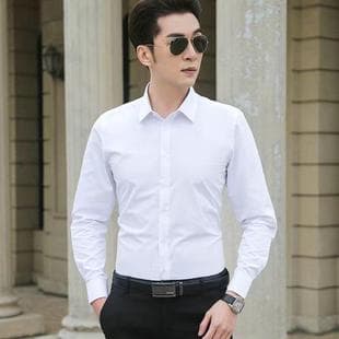 White Shirt Men Long Sleeve Slim Fit Spring Autumn Korean Style Trendy Men's Business Long Sleeve Shirt Versatile Solid Color Handsome
