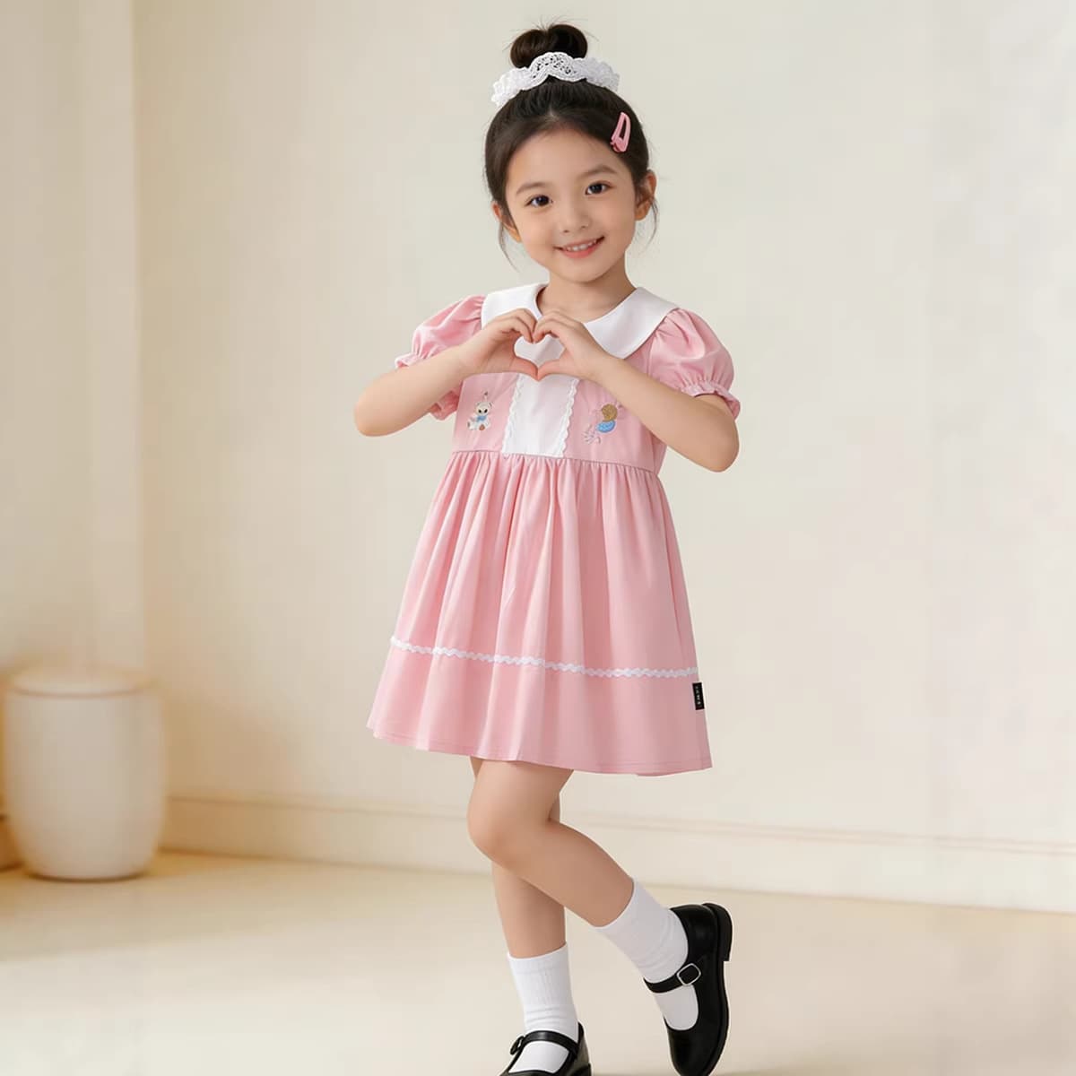 MDD Doll Collar Dress 2026 Baby Girl Korean Style Dress Fashionable Summer Dress Cute Puff Sleeve Princess Dress