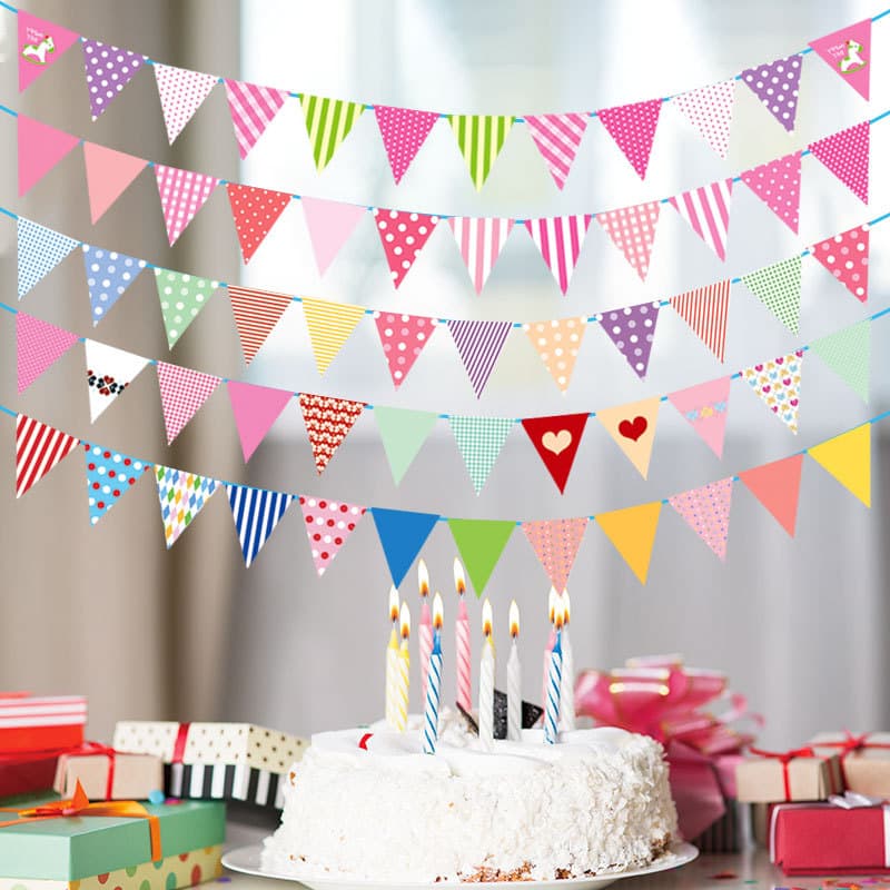 Festive Party Decoration Supplies Birthday Banner Triangle Flag Decoration Five-Pointed Star Colorful Flag Hanging Props
