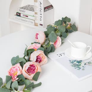 Cross-Border Peony Vine Artificial Fake Rattan Eucalyptus Leaves Rose Wedding Decoration Wall Hanging Amazon Artificial Flowers