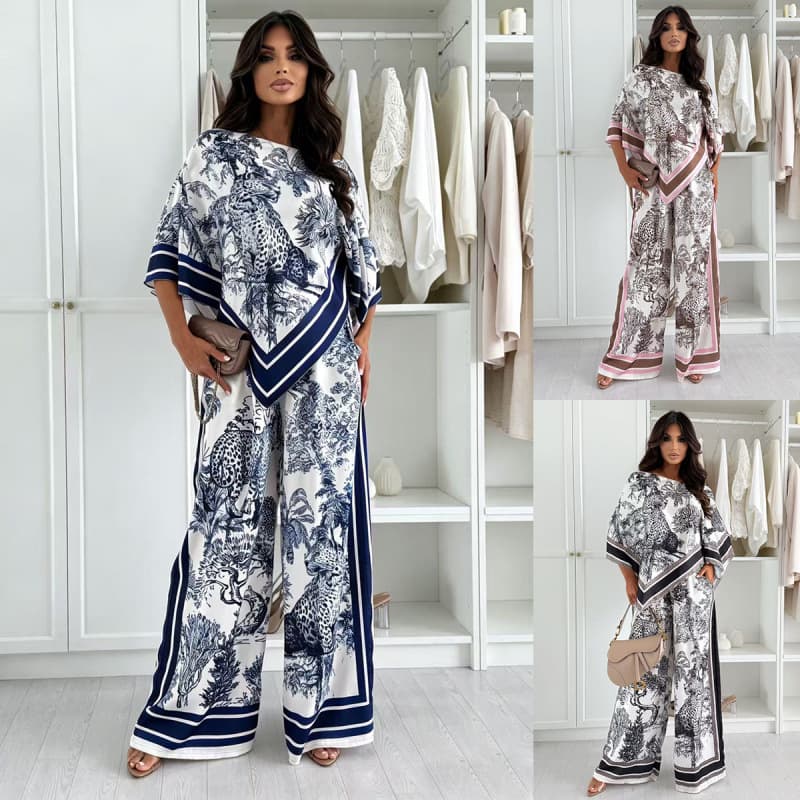 Amazon Wish Cross-border Trade AliExpress New Fashion Printed Top + Matching Patterned Pants Set