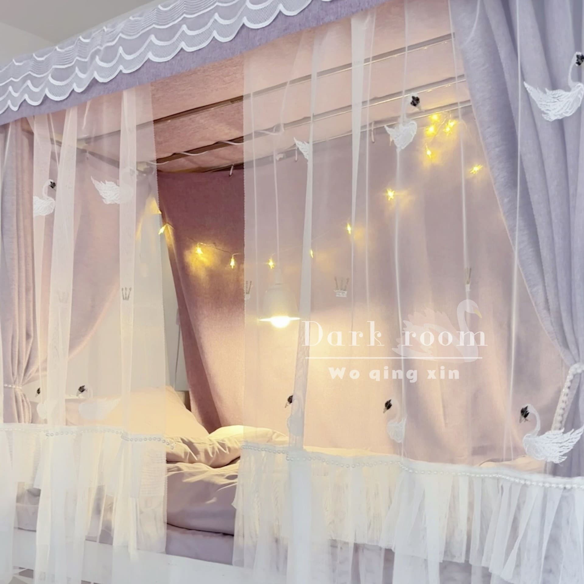 Darkroom Free Shipping Recommended College Student Bunk Bed Purple-Pink Light-Blocking Embroidered Little Swan Bed Curtain Upgraded Version
