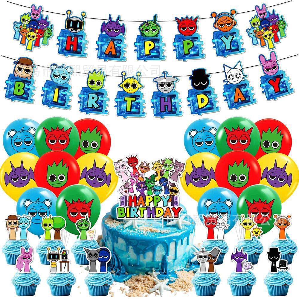 Cross-border Roblox Rhythm Box Theme Printed Birthday Banner Cake Topper Latex Balloon Set Birthday Gift