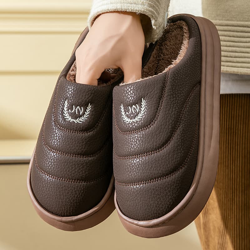 Men's cotton slippers, winter warm fleece-lined, solid color casual home indoor slippers for middle-aged and elderly people.