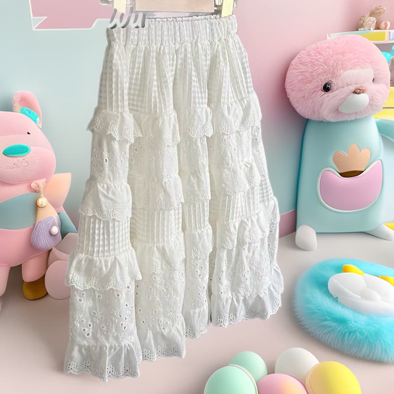 [Pink House] Girls Skirt Spring Korean Style Western Girls High Waist A-Line Skirt Children's Mid-Length Skirt