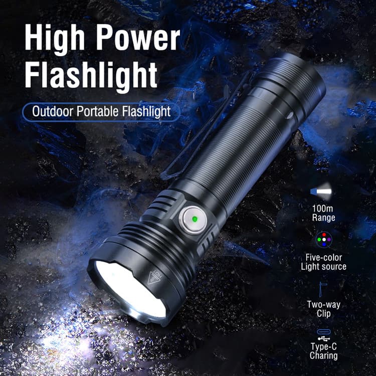 Portable High-Brightness LED Flashlight Outdoor Waterproof USB Rechargeable Camping Long-Range Torch Multi-Function Aluminum Alloy Dive Hiking Emergency Carry-On