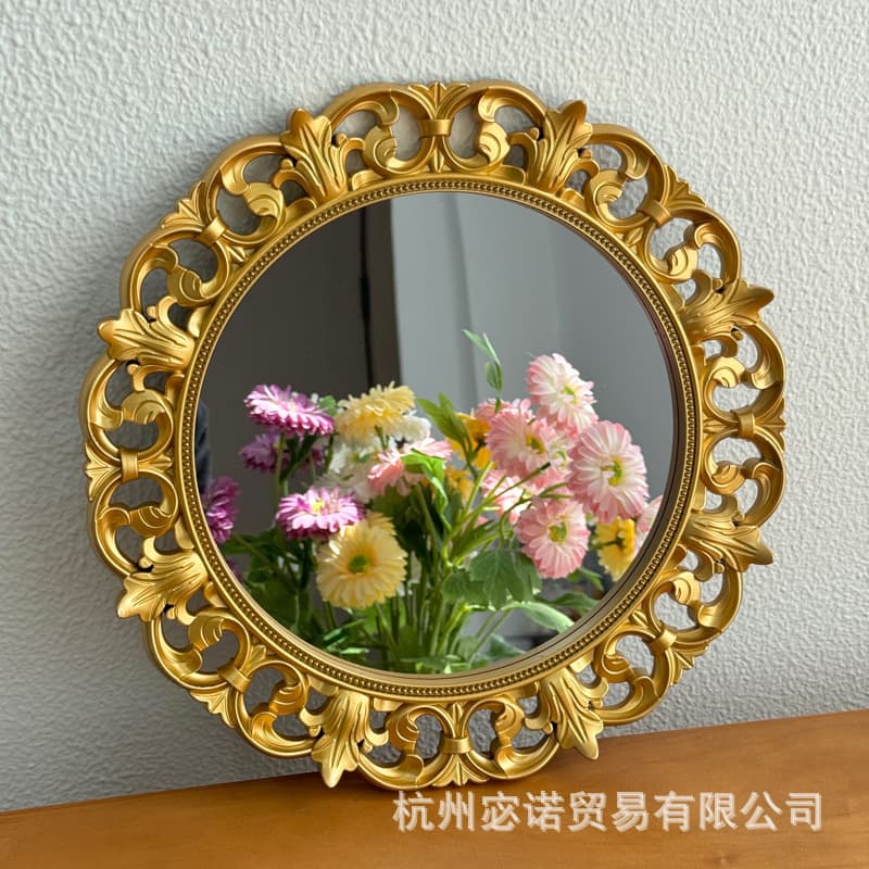 Bathroom Decorative Mirror Luxury Vanity Retro Carved Home Gold Decorative Mirror Tray Wholesale