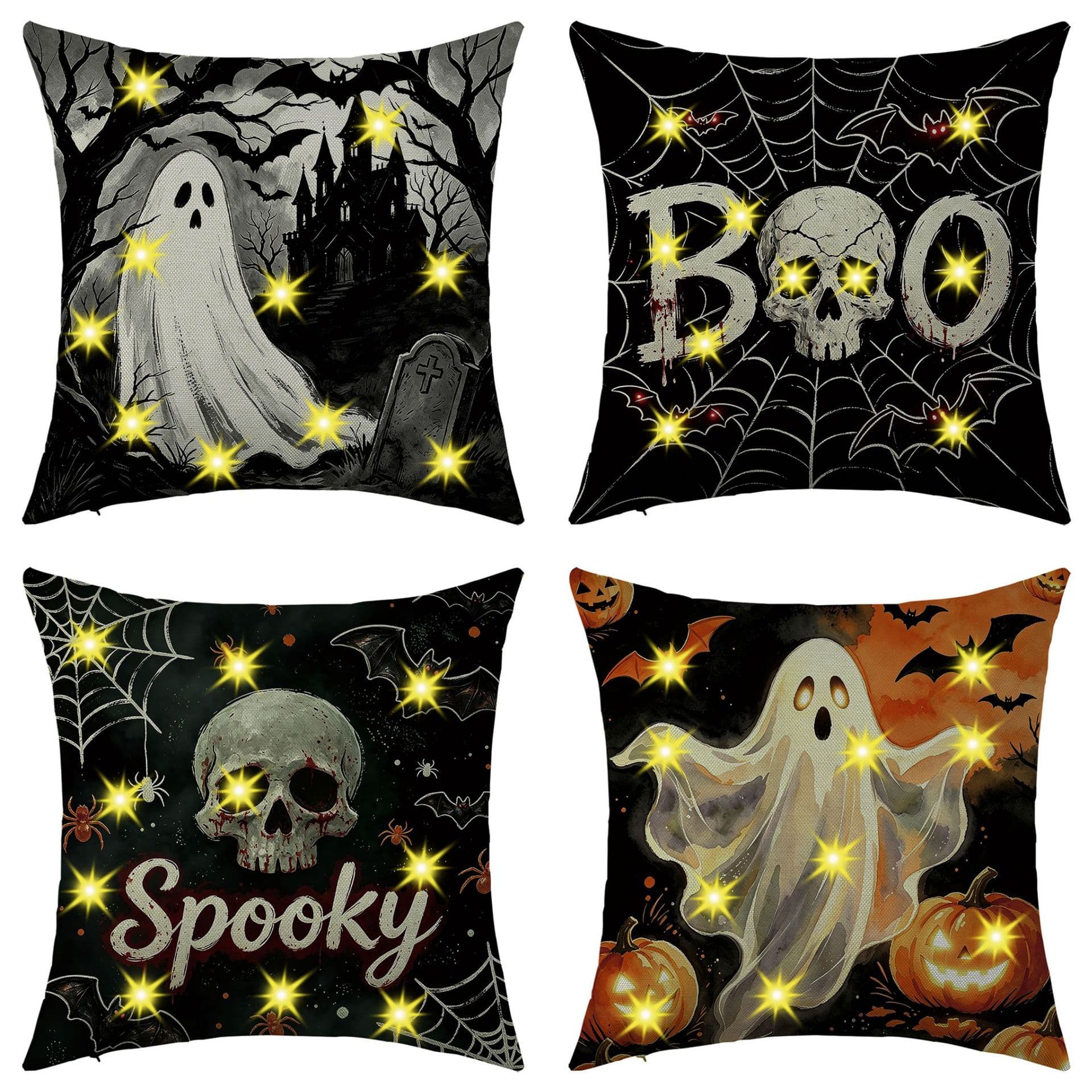 New Amazon Halloween Glowing Pumpkin Scary Ghost Skull Pillow Cover with LED Light Sofa Pillow