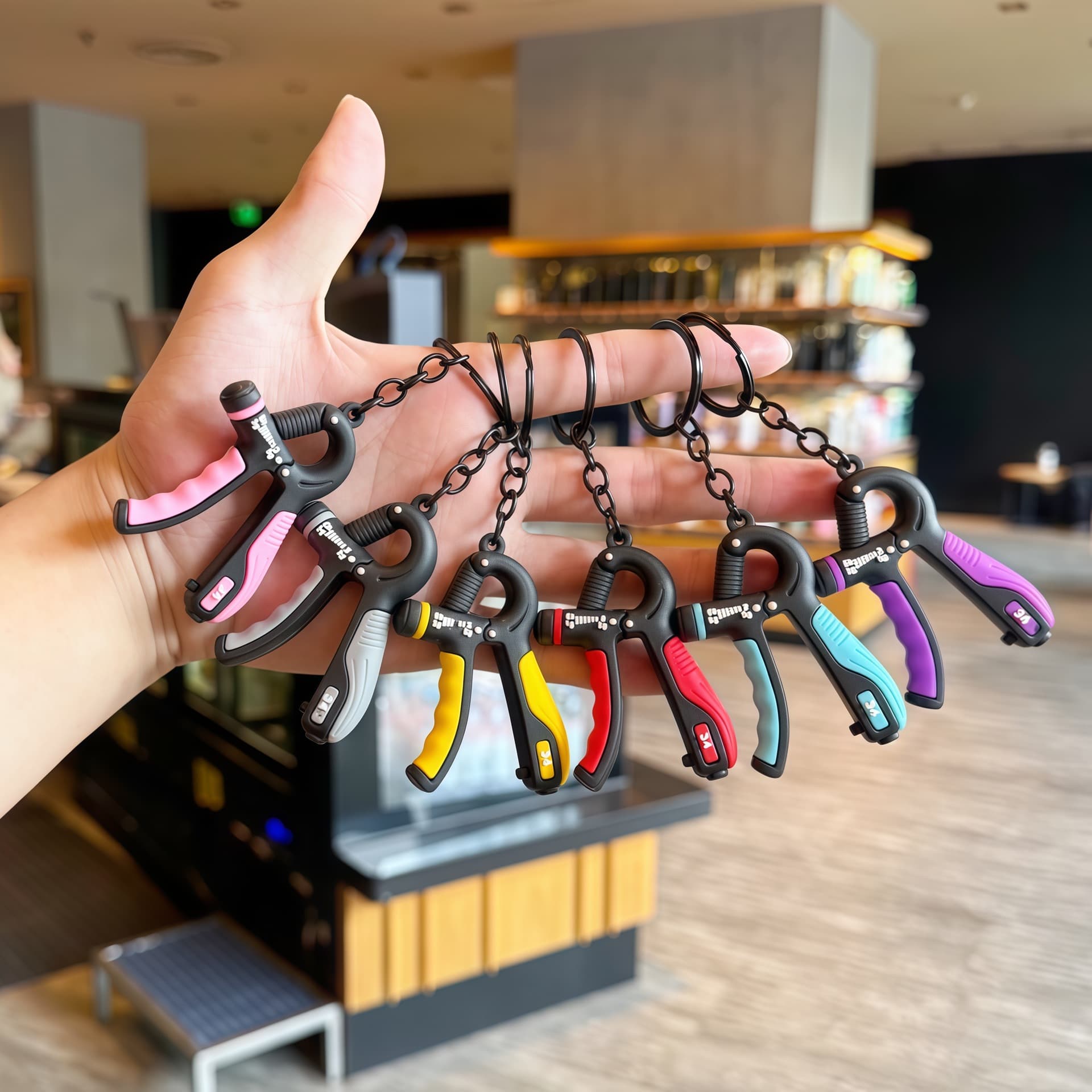 New Model Simulated Mini Fitness Equipment Grip Strengthener Keychain Doll Stress Relief Sports Gift for Boys Wholesale